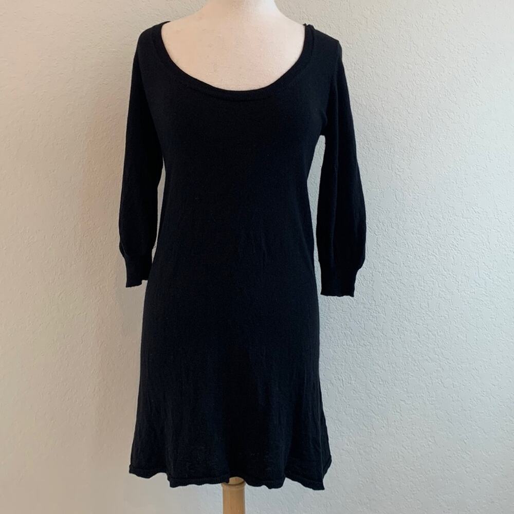 French Connection Black Scoop Neck 3/4 Sleeve Modal/Wool Sweater Dress Womens 8